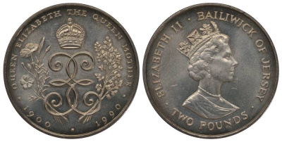 Джерси 2 фунта 1990 90 лет Елизавете (королеве матери) KM 83 медно-никель UNC 1078-3-22