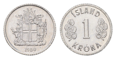 Исландия 1 крона 1980 KM 23 алюминий UNC 4687-818