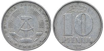 ГДР 10 пфеннигов 1968 A KM 10 алюминий 62-754