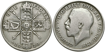 Великобритания 2 шиллинга = 1 флорин 1920 Георг V (1910-1936) KM 817а, Spink 4022А серебро 4403-1233