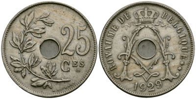 Бельгия 25 сантимов 1929 Belgique KM 68 медно-никель 4165-614