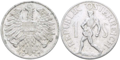 АВСТРИЯ 1 ШИЛЛИНГ 1947 KM 2871 алюминий 4448-327