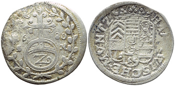 ХАНАУ ЛИХТЕНБЕРГ 2 КРЕЙЦЕРА 1680 SM, ФРИДРИХ КАЗИМИР ФОН ХАНАУ-ЛИХТЕНБЕРГ KM 51 серебро 54-1139