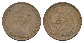 Австралия 2 цента 1978 Елизавета II (1952-2022), плащеносная ящерица KM 63 бронза 4655-1244