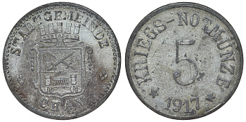 Германия, Кам 5 пфеннигов 1917 Бавария, нотгельд Funck 79.1b цинк 4119-812