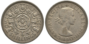 Великобритания 2 шиллинга (флорин) 1957 Елизавета II (1952-2022) KM 906, Spink 4146 медно-никель  4185-635