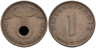 Германия 1 рейхспфенниг 1939 G KM 89, J 361 бронза 4136-1238