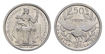 Французская Новая Каледония 50 сантимов 1949 птица кагу, заморские территории KM 1 алюминий  aUNC  4640-863