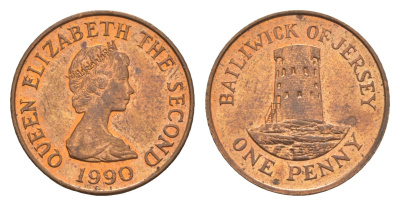 Джерси 1 пенни 1990 Елизавета II (1952-2022), башня Святого Клемента KM 54 бронза aUNC 4655-947