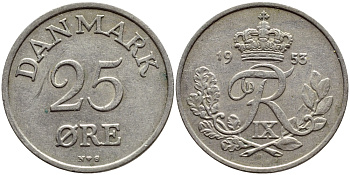 Дания 25 эре 1953 N; S, Фредерик IX (1947-1972) KM 842 медно-никель 4398-934
