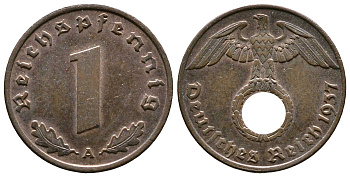 Германия 1 рейхспфенниг 1937 A KM 89, J. 361 бронза    220-212