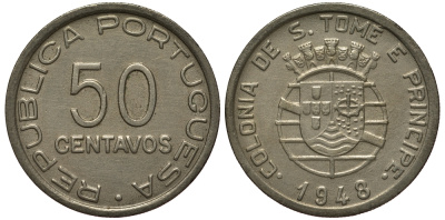 Португальское Сан-Томе и Принсипи 50 сентаво 1948 год тип KM 8 никель бронза 00-00