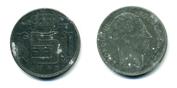 БЕЛЬГИЯ 5 ФРАНКОВ 1943 BELGES, ГЕРМАНСКАЯ ОККУПАЦИЯ, ВТОРАЯ МИРОВАЯ ВОЙНА KM 129.1 цинк 86-1213