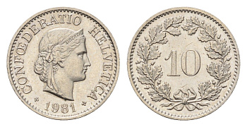Швейцария 10 раппенов 1981 KM 27 медно-никель 4685-261