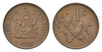 ЮАР 1 цент 1972 герб, капские воробьи KM 82 бронза 4627-158