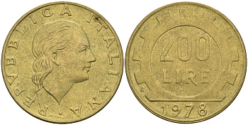 Италия 200 лир 1978 R, шестерня KM 105 алюминиевая бронза 4171-951