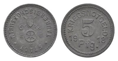 Таубербишофсхайм 5 пфеннигов 1918 Funck 532.1, Men18 31027.1 цинк 4639-162