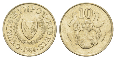 Кипр 10 центов 1994 ваза с птичками KM 56.3 никель латунь UNC 4652-344