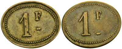 Франция 1 франк XIX-XX век ресторанный жетон латунь 4166-724