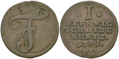 Вальдек-Пирмонт 1 пфенниг 1787 PS KM 42 медь 99-816