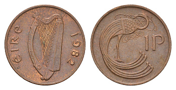 Ирландия 1 пенни 1982 мифологическая птица лира KM 20 бронза 4690-433