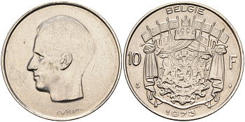 Бельгия 10 франков 1973 Belgie, Бодуэн I (1951-1993) KM 156.1 никель    4595-616