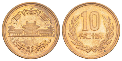 Япония 10 йен 2012 Yr. 24, Акихито (Хэйсэй) (1989 - 2019) Y 97 бронза UNC 4629-811