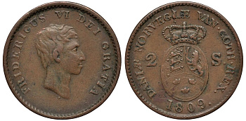 Дания 2 скиллинга 1809 Фредерик VI (1808-1839) KM 663 медь 4114-516