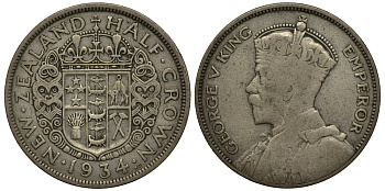 Новая Зеландия 1/2 кроны 1934 Георг V (1910-1936) KM 5 серебро 272-723