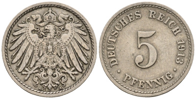 Германия 5 пфеннигов 1913 A, KM 11, J. 12 медно-никель 220-664