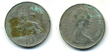 Великобритания 10 пенсов 1968 Елизавета II (1952-2022) KM 912, Spink 4231 (F1) медно-никель  4110-1121