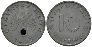 Германия 10 рейхспфеннигов 1943 B KM 101, J. 371 цинк    4589-842