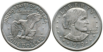 США 1 доллар 1979 Сьюзен Энтони KM 207 медь плакированная медно-никелем 56-212
