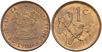 ЮАР 1 цент 1985 герб, капские воробьи KM 82 бронза UNC 4594-113