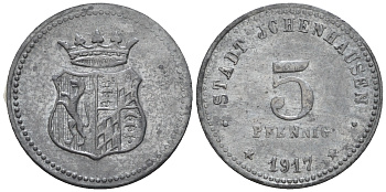 Германия, Ихенхаузен (Ichenhausen) 5 пфеннигов 1917  Menzel 12104.1, Funck 224. 1 B цинк  aUNC  4147-214