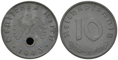 Германия 10 рейхспфеннигов 1943 B KM 101, J. 371 цинк    4589-842