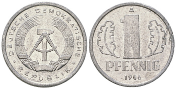 ГДР 1 пфенниг 1986 А KM 8.2 алюминий 4651-145