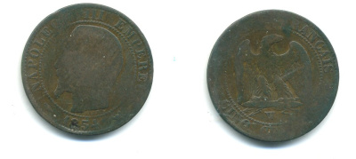 ФРАНЦИЯ 5 САНТИМОВ 1854 W, НАПОЛЕОН III (1852-1870) KM 777.7, LE FRANC 116.15 бронза 84-534