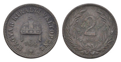 Венгрия 2 филлера 1895 KB, Франц Иосиф I (1848-1916) KM 481 бронза 4664-822