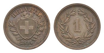 Швейцария 1 раппен 1934 B KM 3 бронза 4630-267