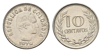 Колумбия 10 сентаво 1972 KM 253 сталь плакированная никелем aUNC 4664-136