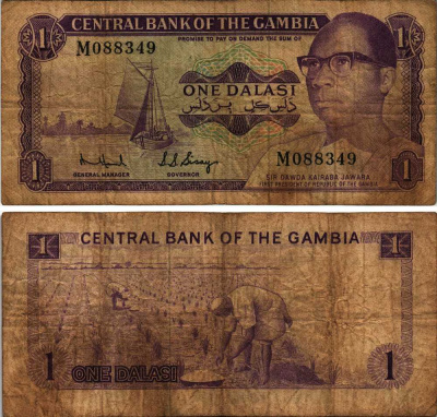 Гамбия 1 даласи ND (1972-1986) подпись 6 Pick 4е бумага 8608-31-3