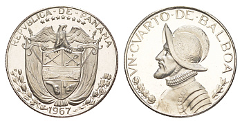 Панама 1/4 бальбоа (25 сентесимо) 1967 тираж 12.701 экземпляров KM 11.2a медь плакированная медно-никелем PROOF 1522-244