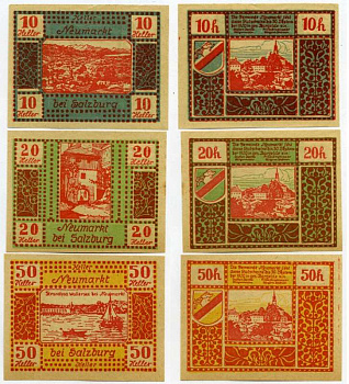 Зальцбург, Австрия набор из 3 банкнот 10, 20, 50 геллеров 1920 30 сентября 1920, нотгельд    бумага  UNC (пресс) 7555-28-1-2