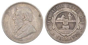ЮАР 2 шиллинга 1896 ZAR, Трансвааль, Крюгер KM 6 серебро 4044-1542
