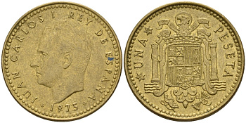 Испания 1 песета 1975 (76) Хуан Карлос I (1975 - 2014) KM 806 алюминиевая бронза 4155-424