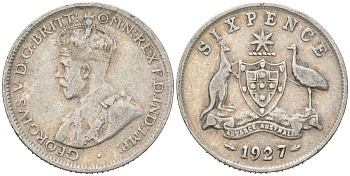 Австралия 6 пенсов 1927 Георг V (1910-1936) KM 25 серебро 4623-161