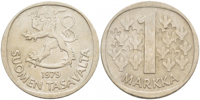 ФИНЛЯНДИЯ 1 МАРКА 1979 K KM 49а медно-никель 3718-856