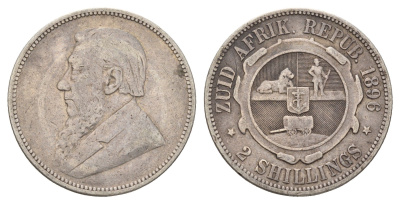 ЮАР 2 шиллинга 1896 ZAR, Трансвааль, Крюгер KM 6 серебро 4044-1542