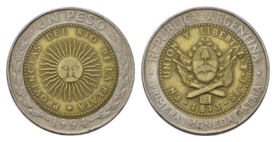 Аргентина 1 песо 1994 KM 112 биметалл 4121-612